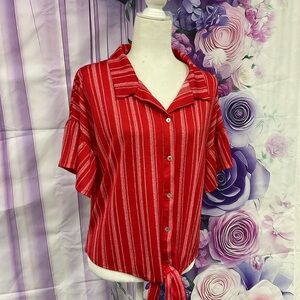 AUW Red and White Striped Blouse